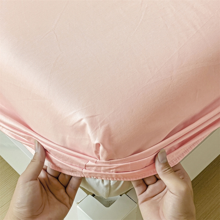 91家纺网 家纺一手货源 找家纺 2024新款纯色全棉简约床笠 百合粉