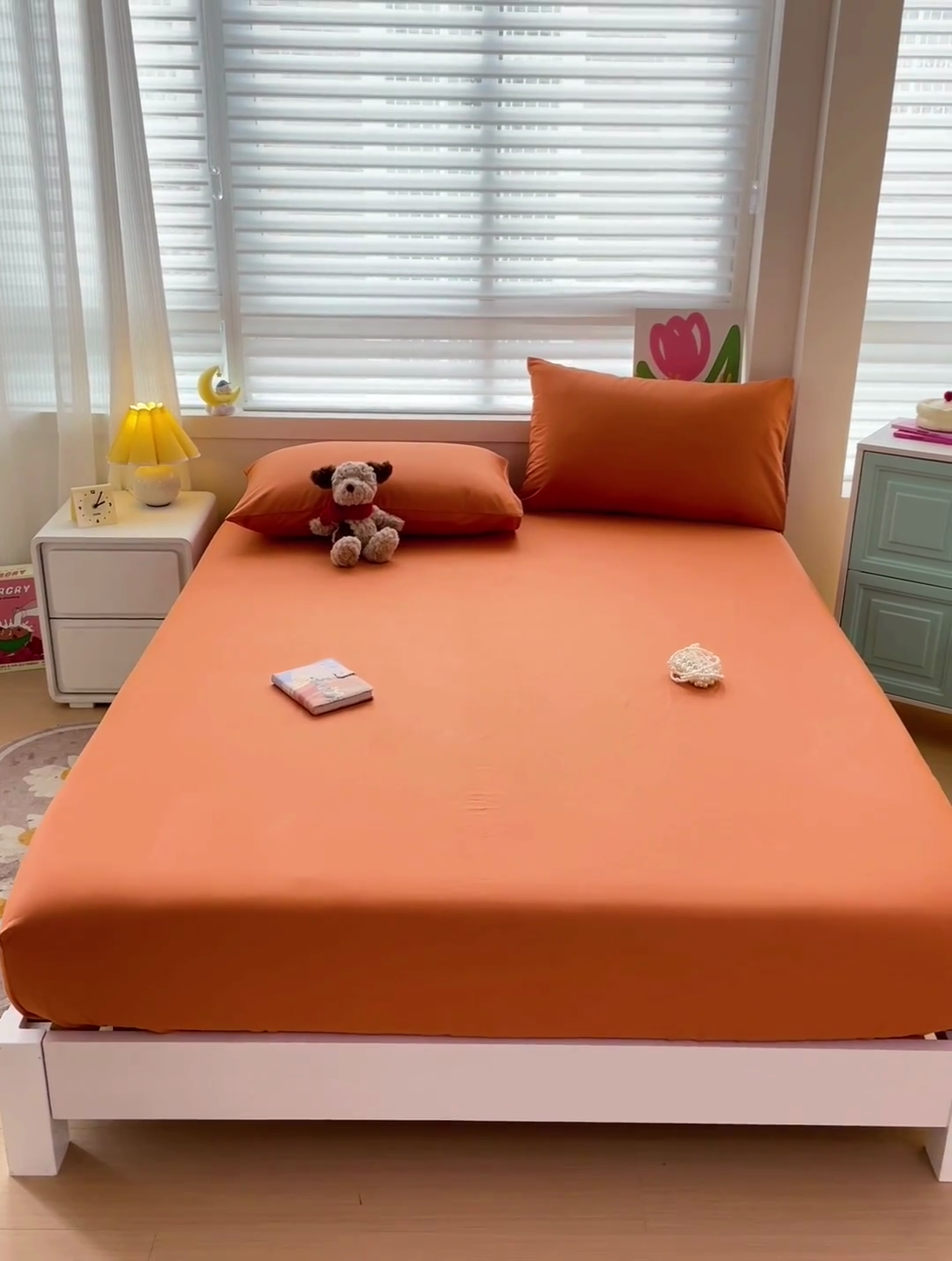 91家纺网 家纺一手货源 找家纺 2024新款纯色全棉简约床笠 爱玛橙