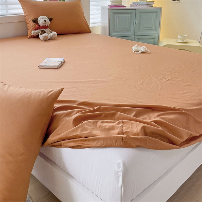 91家纺网 家纺一手货源 找家纺 2024新款纯色全棉简约床笠 爱玛橙