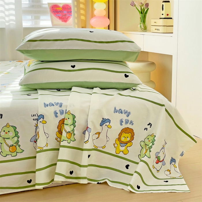 91家纺网 家纺一手货源 找家纺 名兮家居 2024年新款全棉床单 动物联欢