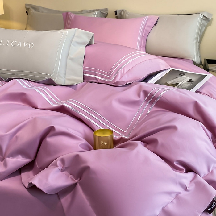 91家纺网 家纺一手货源 找家纺 爱妮菲 2024新款100支长绒棉酒店风四件套全棉纯棉纯色简约床单被套轻奢床笠款床上用品 洛卡-葡萄紫