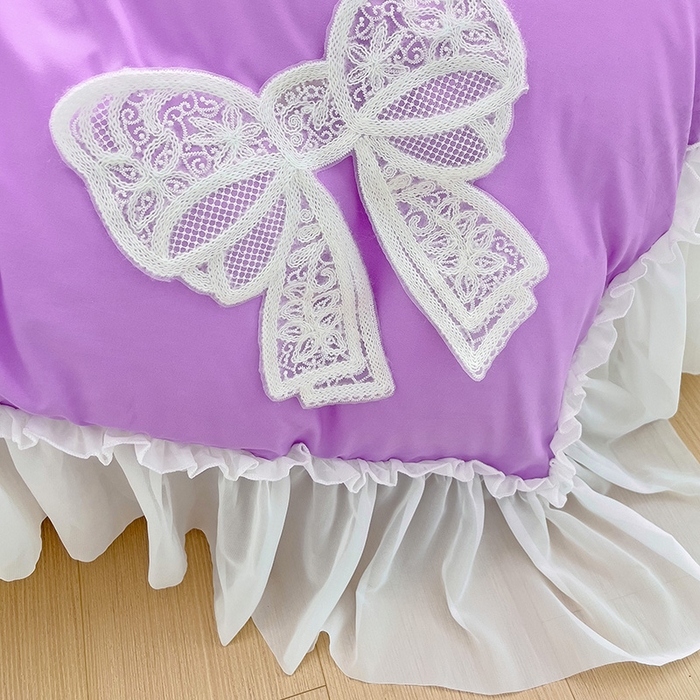 91家纺网 家纺一手货源 找家纺 言熙居家纺 2024新款韩版贴布绣雪纺花边床盖款四件套-初恋 初恋-紫