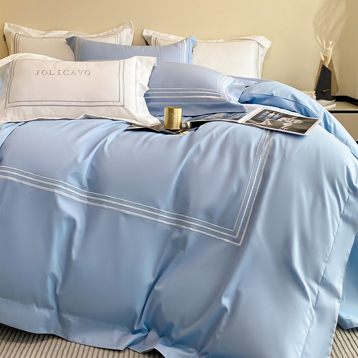 91家纺网 家纺一手货源 找家纺 爱妮菲 2024新款100支长绒棉酒店风四件套全棉纯棉纯色简约床单被套轻奢床笠款床上用品 洛卡-宾利蓝