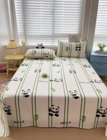 91家纺网 家纺一手货源 找家纺 名兮家居 2024年新款全棉床单 呆萌熊猫
