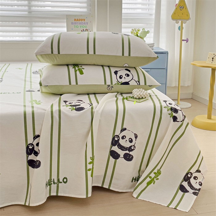 91家纺网 家纺一手货源 找家纺 名兮家居 2024年新款全棉床单 呆萌熊猫