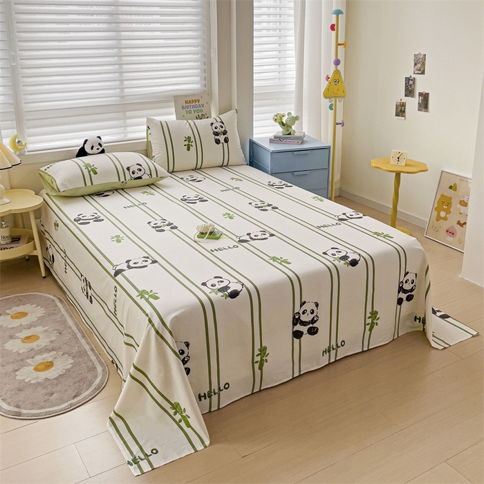 91家纺网 家纺一手货源 找家纺 名兮家居 2024年新款全棉床单 呆萌熊猫