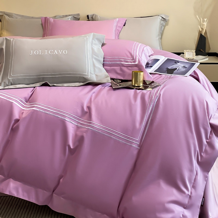 91家纺网 家纺一手货源 找家纺 爱妮菲 2024新款100支长绒棉酒店风四件套全棉纯棉纯色简约床单被套轻奢床笠款床上用品 洛卡-葡萄紫