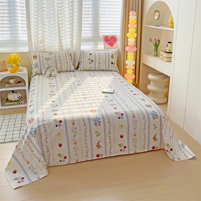 91家纺网 家纺一手货源 找家纺 名兮家居 2024年新款全棉床单 草莓兔兔