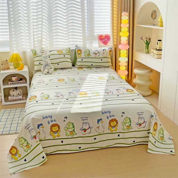 91家纺网 家纺一手货源 找家纺 名兮家居 2024年新款全棉床单 动物联欢