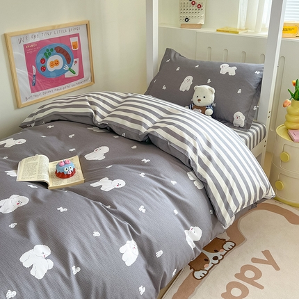 绵庭家纺 2024新款全棉印花学生季宿舍三件套 汪汪小狗