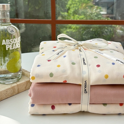 麦伦 2024春夏新品全棉有氧双层纱印花系列四件套-叠拍图（2） 彩波波