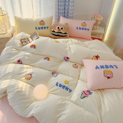 颜选 2024新款小清新水洗棉立体毛巾绣四件套-生日派对 生日派对+奶黄