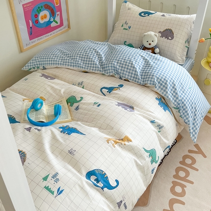 绵庭家纺 2024新款全棉印花学生季宿舍三件套 恐龙乐园