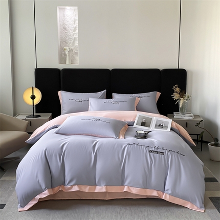 91家纺网 家纺一手货源 找家纺 笙意家纺 2025新款亲肤水洗棉四件套-洛伊系列 洛伊-星黛紫+奶油粉