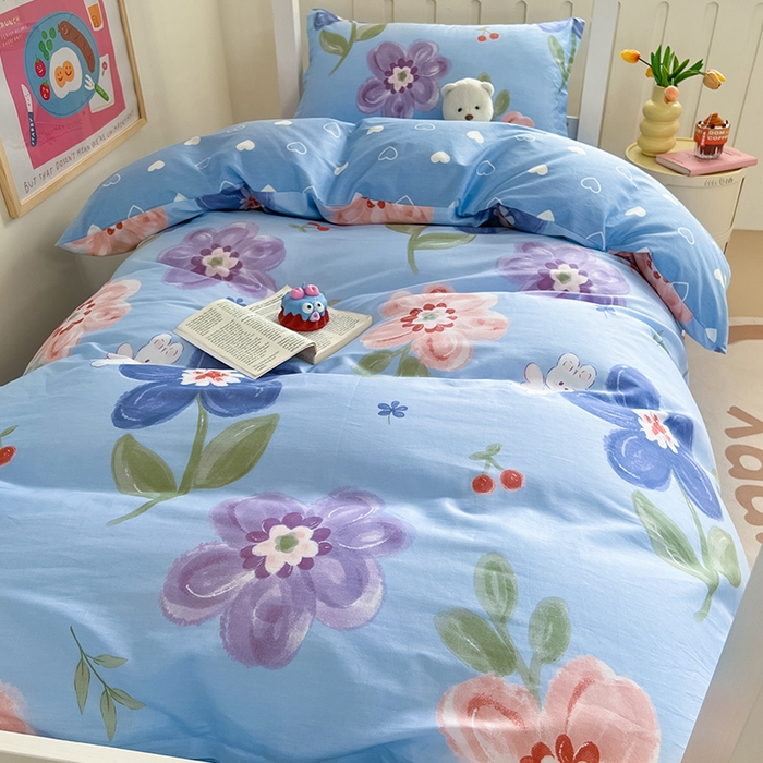 91家纺网 家纺一手货源 找家纺 绵庭家纺 2024新款全棉印花学生季宿舍三件套 繁花似锦