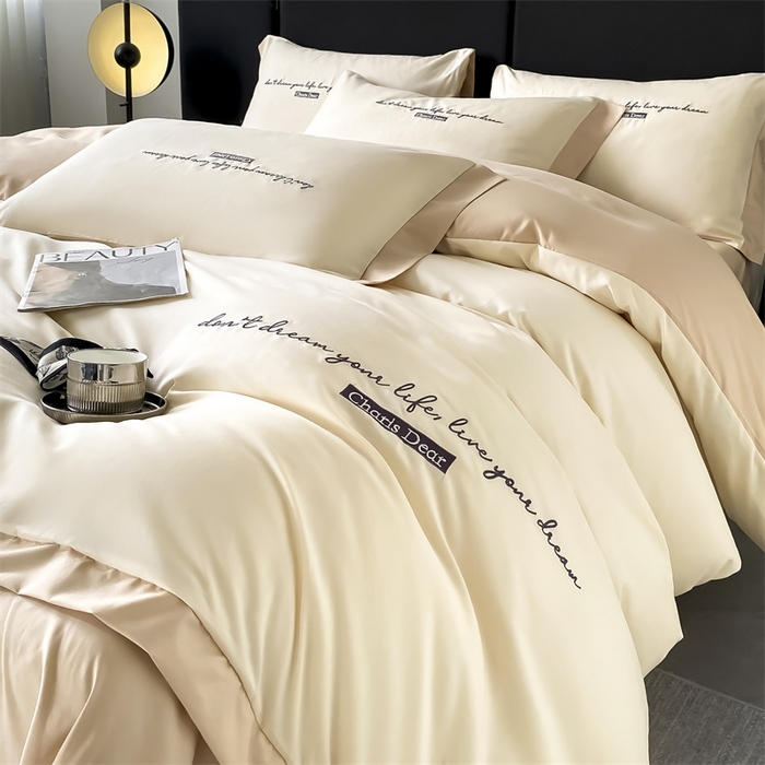 91家纺网 家纺一手货源 找家纺 笙意家纺 2025新款亲肤水洗棉四件套-洛伊系列 洛伊-奶昔白+奶茶