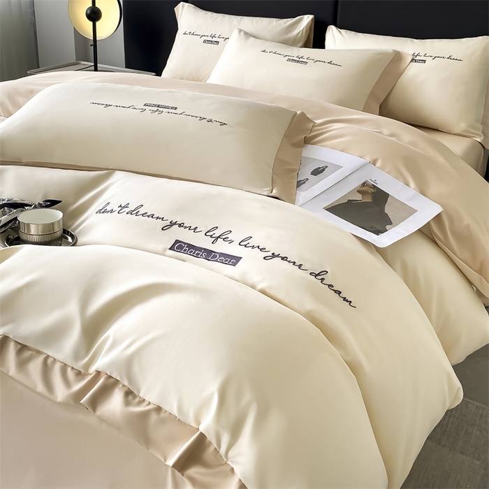 91家纺网 家纺一手货源 找家纺 笙意家纺 2025新款亲肤水洗棉四件套-洛伊系列 洛伊-奶昔白+奶茶