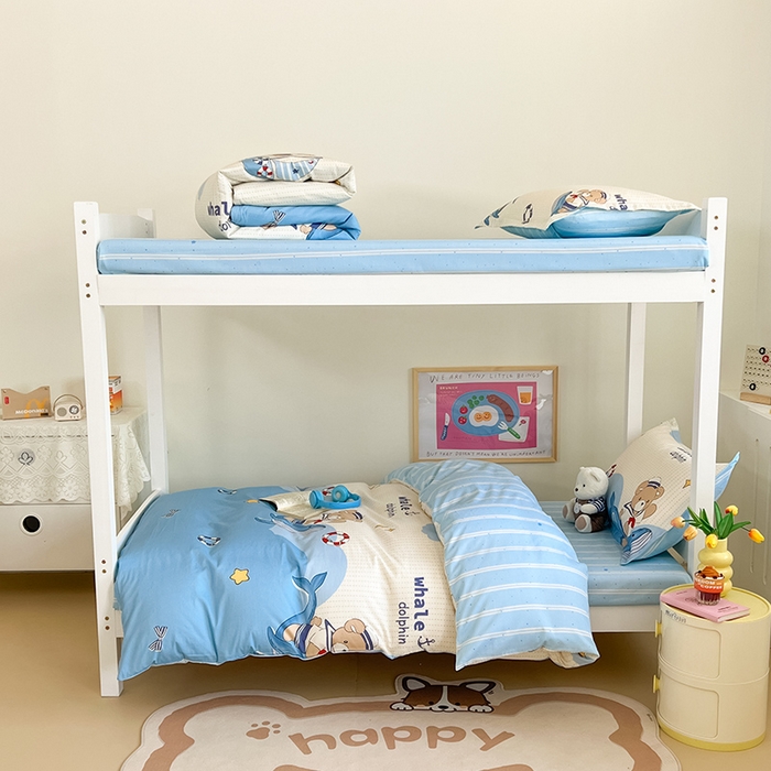 91家纺网 家纺一手货源 找家纺 绵庭家纺 2024新款全棉印花学生季宿舍三件套 海豚船长