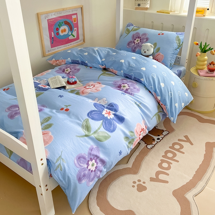 91家纺网 家纺一手货源 找家纺 绵庭家纺 2024新款全棉印花学生季宿舍三件套 繁花似锦