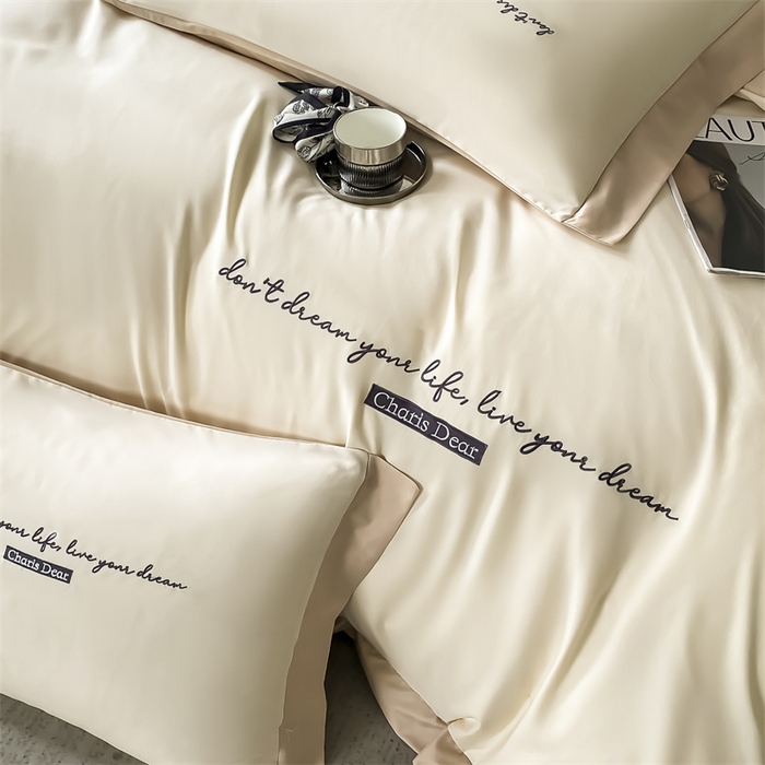 91家纺网 家纺一手货源 找家纺 笙意家纺 2025新款亲肤水洗棉四件套-洛伊系列 洛伊-奶昔白+奶茶