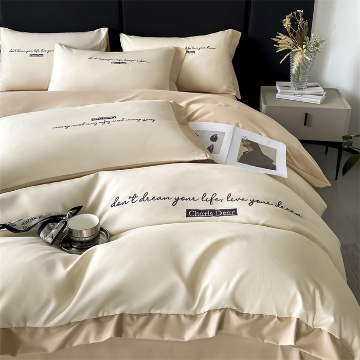 91家纺网 家纺一手货源 找家纺 笙意家纺 2025新款亲肤水洗棉四件套-洛伊系列 洛伊-奶昔白+奶茶