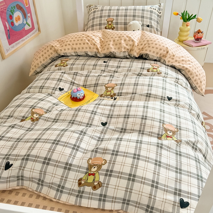 91家纺网 家纺一手货源 找家纺 绵庭家纺 2024新款全棉印花学生季宿舍三件套 眼镜萌熊