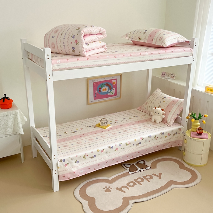 91家纺网 家纺一手货源 找家纺 绵庭家纺 2024新款全棉印花学生季宿舍三件套 花朵兔兔