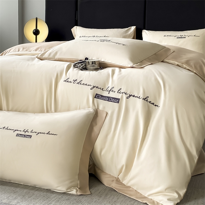 91家纺网 家纺一手货源 找家纺 笙意家纺 2025新款亲肤水洗棉四件套-洛伊系列 洛伊-奶昔白+奶茶