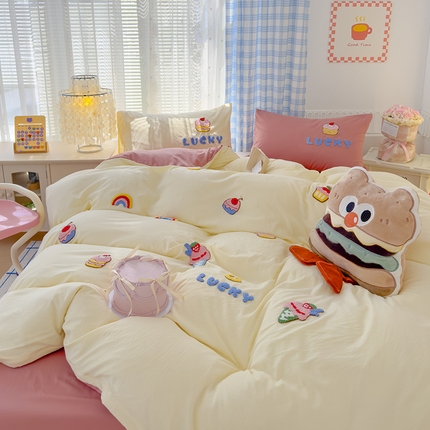颜选 2024新款小清新水洗棉立体毛巾绣四件套-生日派对 生日派对+奶黄豆沙