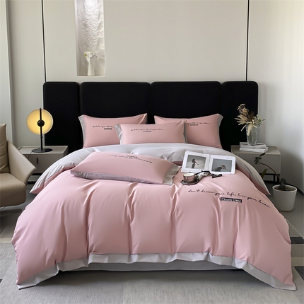 91家纺网 家纺一手货源 找家纺 笙意家纺 2025新款亲肤水洗棉四件套-洛伊系列 洛伊-浅豆沙+山灰