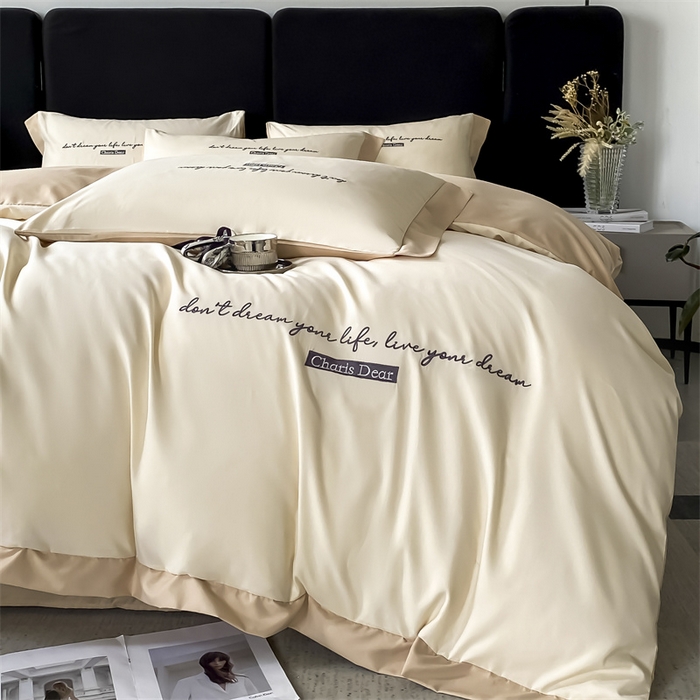 91家纺网 家纺一手货源 找家纺 笙意家纺 2025新款亲肤水洗棉四件套-洛伊系列 洛伊-奶昔白+奶茶