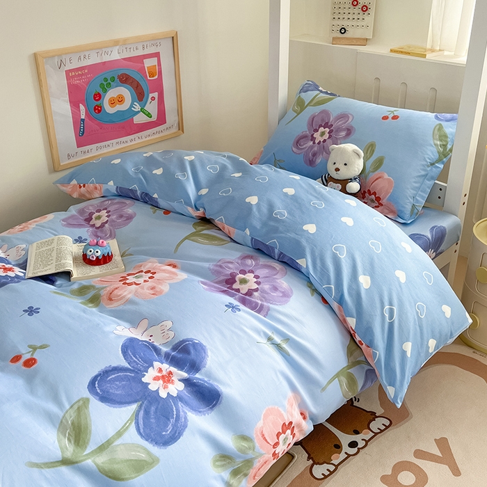 91家纺网 家纺一手货源 找家纺 绵庭家纺 2024新款全棉印花学生季宿舍三件套 繁花似锦