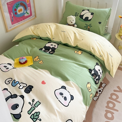 绵庭家纺 2024新款全棉印花学生季宿舍三件套 熊猫戏水