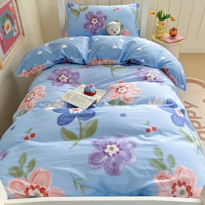 91家纺网 家纺一手货源 找家纺 绵庭家纺 2024新款全棉印花学生季宿舍三件套 繁花似锦