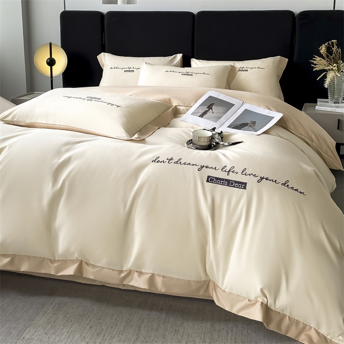 91家纺网 家纺一手货源 找家纺 笙意家纺 2025新款亲肤水洗棉四件套-洛伊系列 洛伊-奶昔白+奶茶