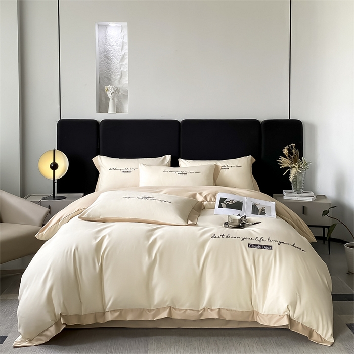 91家纺网 家纺一手货源 找家纺 笙意家纺 2025新款亲肤水洗棉四件套-洛伊系列 洛伊-奶昔白+奶茶