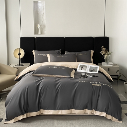 91家纺网 家纺一手货源 找家纺 笙意家纺 2025新款亲肤水洗棉四件套-洛伊系列 洛伊-高级灰+奶茶