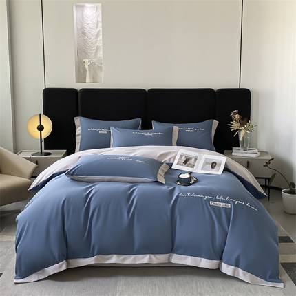 91家纺网 家纺一手货源 找家纺 笙意家纺 2025新款亲肤水洗棉四件套-洛伊系列 洛伊-宾利蓝+山灰