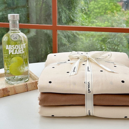 麦伦 2024春夏新品全棉有氧双层纱印花系列四件套-叠拍图（2） 黑波波