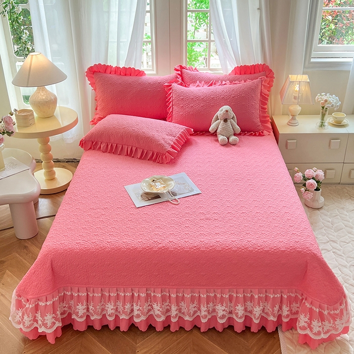 91家纺网 家纺一手货源 找家纺 唐人居 2025新款韩式花边蝴蝶结床盖四件套-浪漫满屋 浪漫满屋-红玉