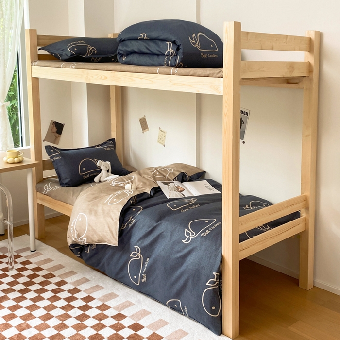 91家纺网 家纺一手货源 找家纺 雅蔓依 2025新款亲肤芦荟棉宿舍上下铺单人床学生三件套六件套 鲸鱼