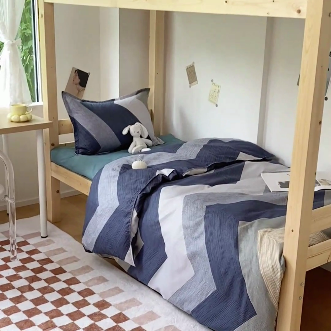 91家纺网 家纺一手货源 找家纺 雅蔓依 2025新款亲肤芦荟棉宿舍上下铺单人床学生三件套六件套 巴尔曼