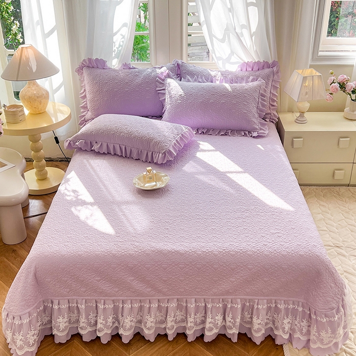 91家纺网 家纺一手货源 找家纺 唐人居 2025新款韩式花边蝴蝶结床盖四件套-浪漫满屋 浪漫满屋-浅紫