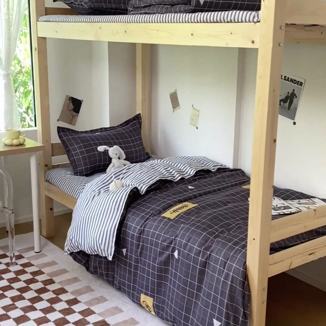 91家纺网 家纺一手货源 找家纺 雅蔓依 2025新款亲肤芦荟棉宿舍上下铺单人床学生三件套六件套 格调灰