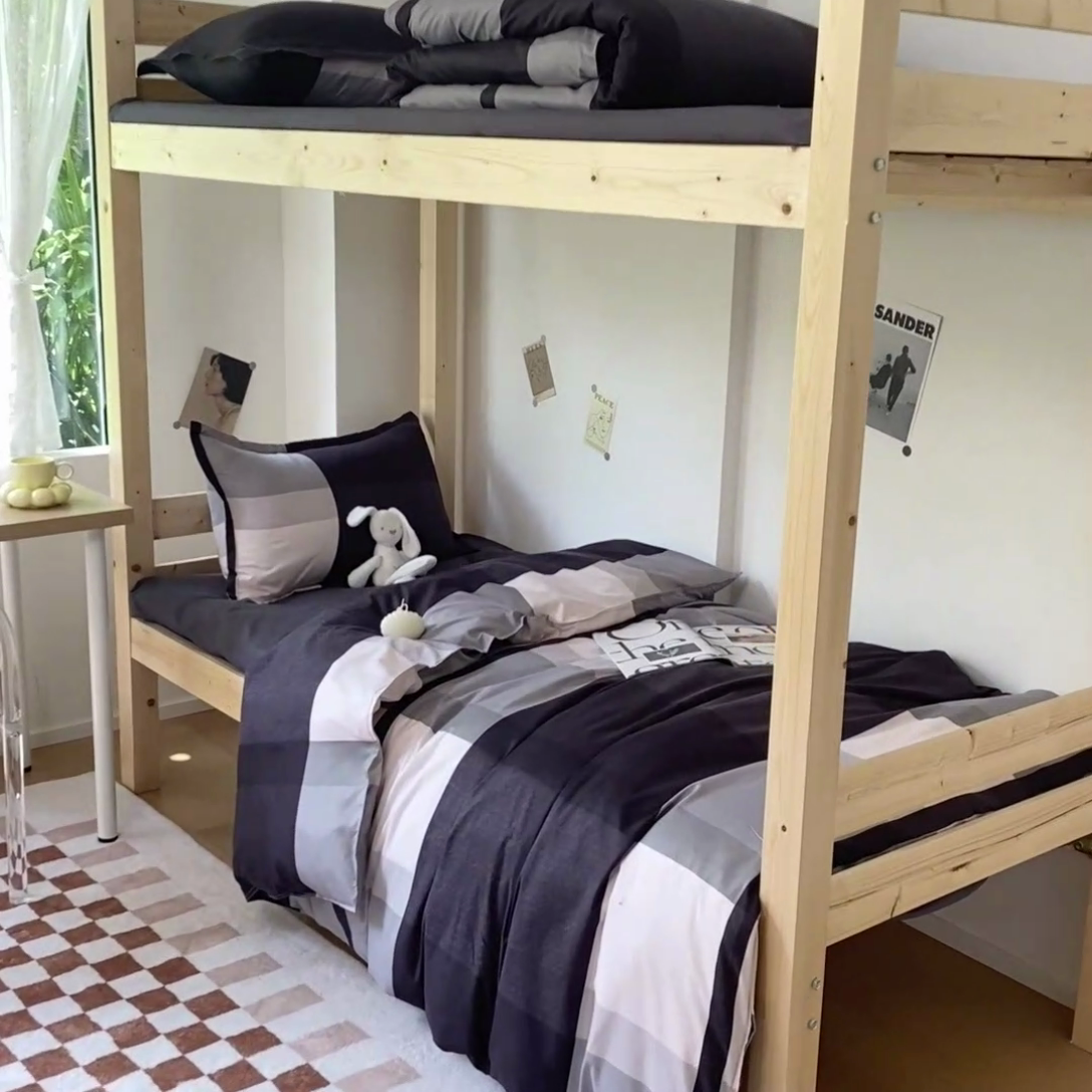 91家纺网 家纺一手货源 找家纺 雅蔓依 2025新款亲肤芦荟棉宿舍上下铺单人床学生三件套六件套 格里斯