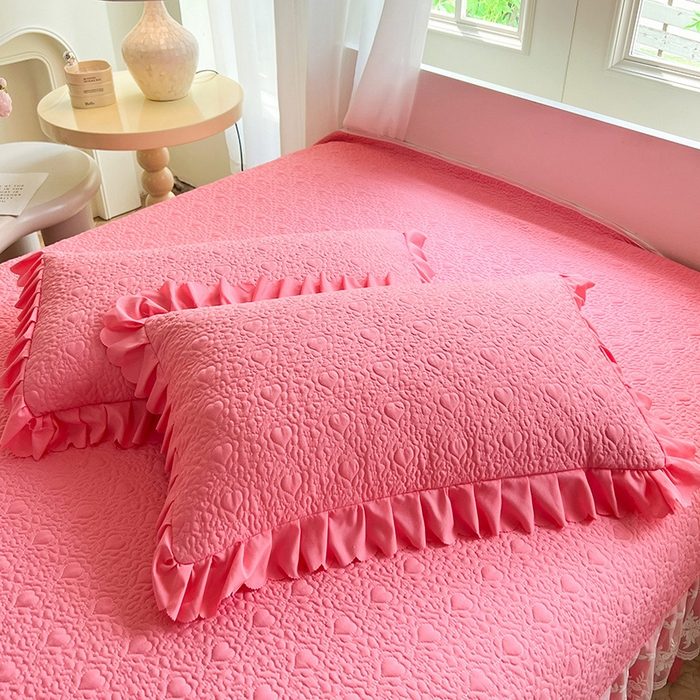 91家纺网 家纺一手货源 找家纺 唐人居 2025新款韩式花边蝴蝶结床盖四件套-浪漫满屋 浪漫满屋-红玉