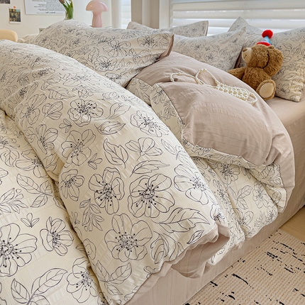 优选良品 2025新款有氧提花云纱棉圆角吊边工艺款四件套学生三件套 浮春绘