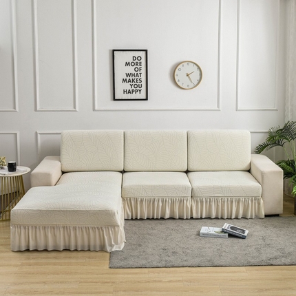 91家纺网 家纺一手货源 找家纺 飞翔家纺 2024新款大树叶花边组合沙发套 裙摆-米白色