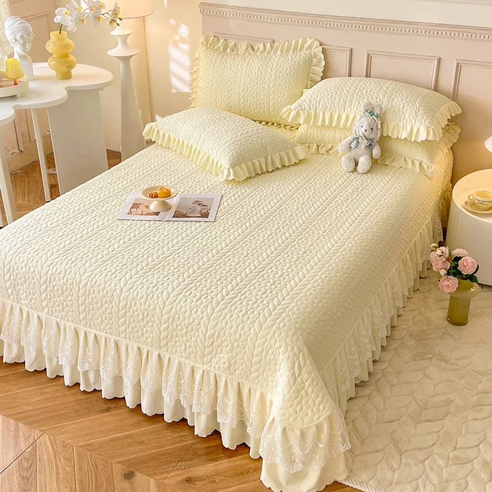 91家纺网 家纺一手货源 找家纺 唐人居 2025新款韩式花边蝴蝶结床盖四件套-优雅恋人 优雅恋人-奶白