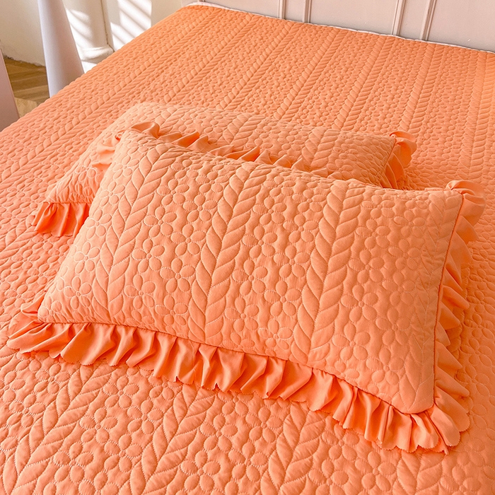 91家纺网 家纺一手货源 找家纺 唐人居 2025新款韩式花边蝴蝶结床盖四件套-优雅恋人 优雅恋人-橘橙